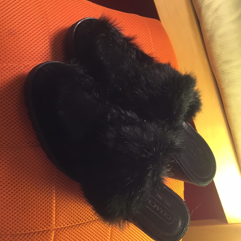 Coach Platform Mules with black fur